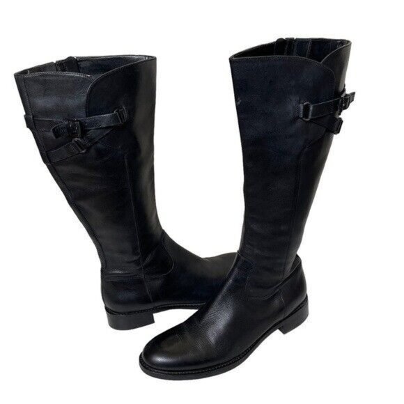 Ecco Shoes Ecco Hobart Tall Strap Side Zip Black Leather Boots Womens Size 1 Poshmark